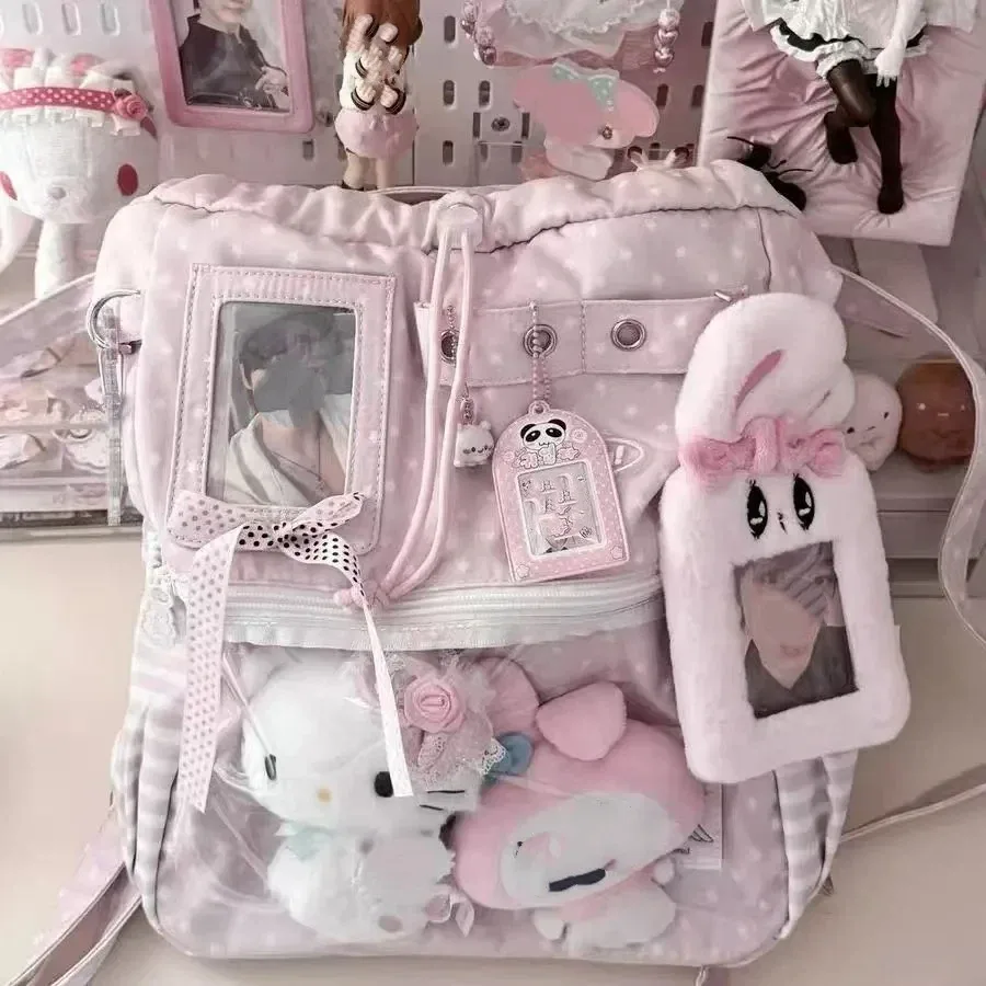 sac à dos à pois pour filles, doux et mignon, ita, sac à bandoulière simple de grande capacité, sac de poupées, sac à dos de banlieue à cordon de serrage, nouvelle collection