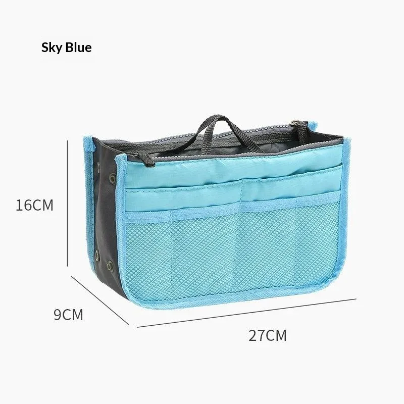 sac de rangement multifonctionnel à double fermeture éclair, grande capacité, pour l'organisation et le classement des articles de maquillage et de toilette.