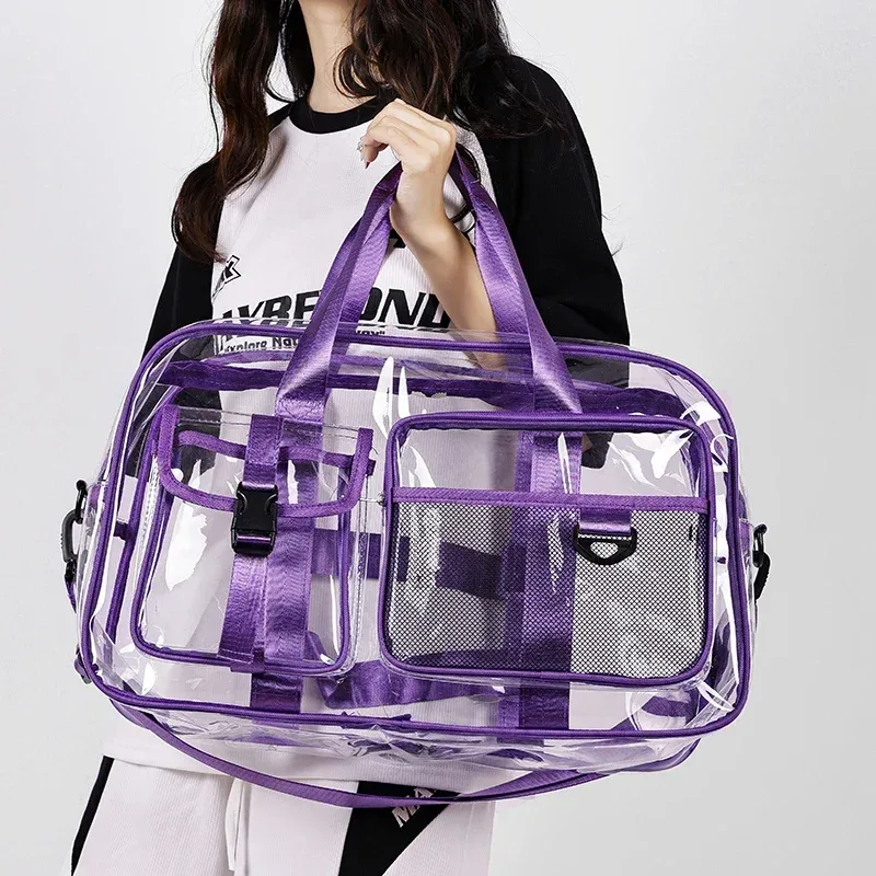 Nouveau polyvalent couleur unie fermeture éclair PVC doux Transparent sacs de voyage 2026 offre spéciale Simple grande capacité sac à bandoulière décontracté