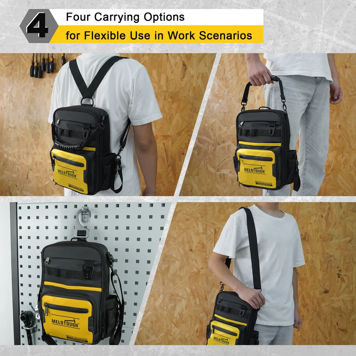 sac à dos pour outils melotough pour hommes, 30 poches multi-rangements, sac à dos pour outils robuste avec bretelles double forme