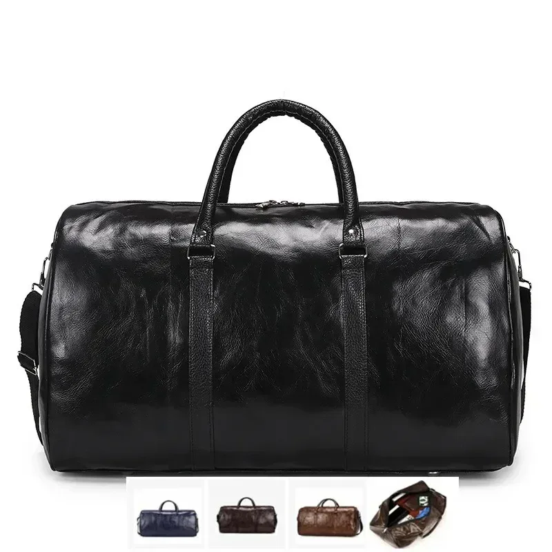 Grand sac de voyage en cuir PU pour homme, grand sac de sport indépendant, sacs à main de fitness, bagage initié, noir, mode fermeture éclair, 2024