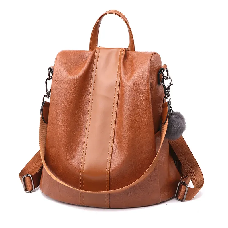 sac à dos anti-vol en cuir brodé sur mesure pour femme, sac d'école boule de cheveux, sacs de voyage grande capacité pour adolescentes et hommes