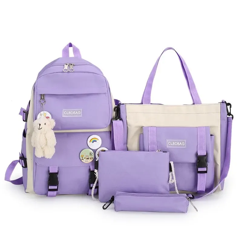 sac à dos d'école kawaii pour enfants, cartable pour femme, sacs d'école pour adolescentes, ensembles de 4 pièces, 138