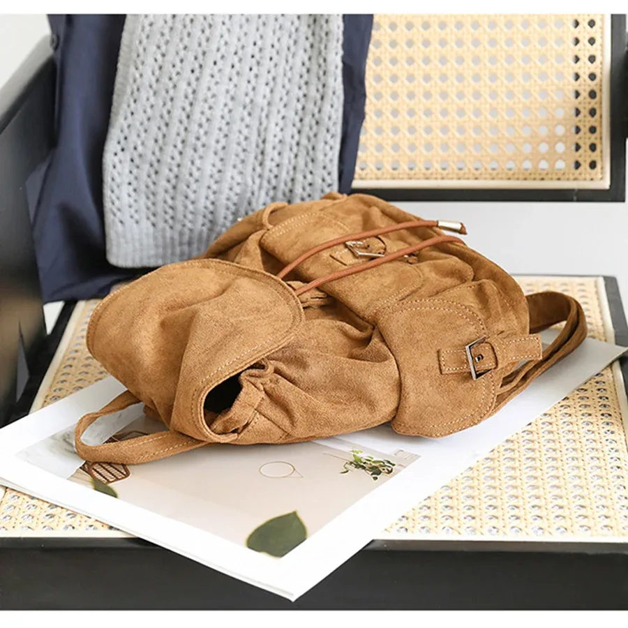 sac à dos en daim noir pour femme, sac à bandoulière décontracté pour trajets quotidiens, sac de voyage polyvalent pour femme, sac d'école, mochilas, bolsa