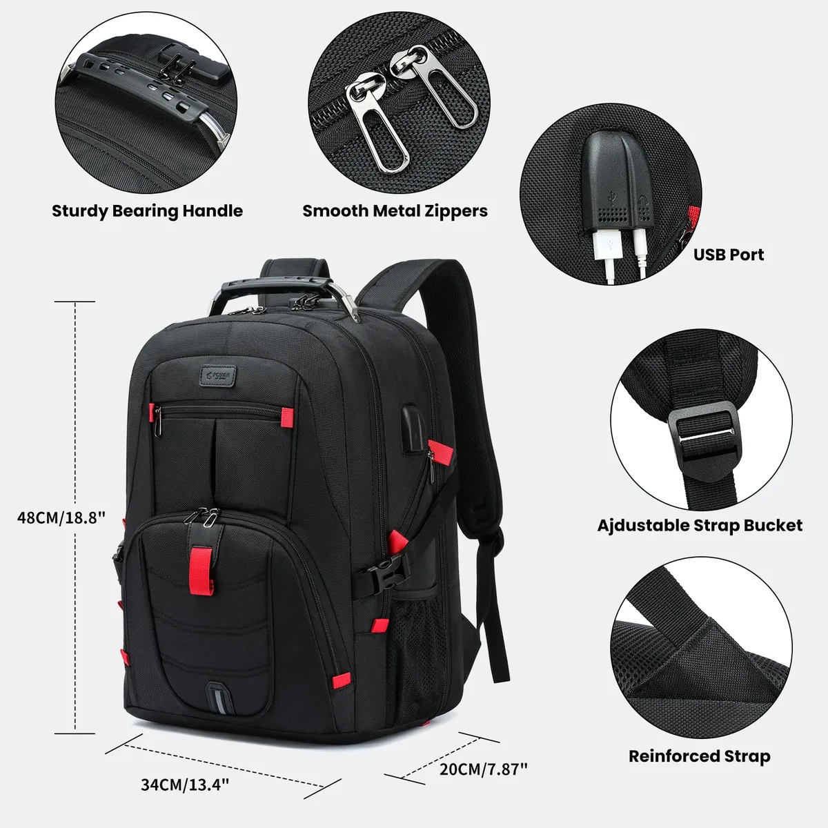 sac à dos de grande capacité 30l pour hommes, sac à dos portable décontracté à plusieurs compartiments, conception antivol, sac pour ordinateur portable, sac de jour à fermeture éclair