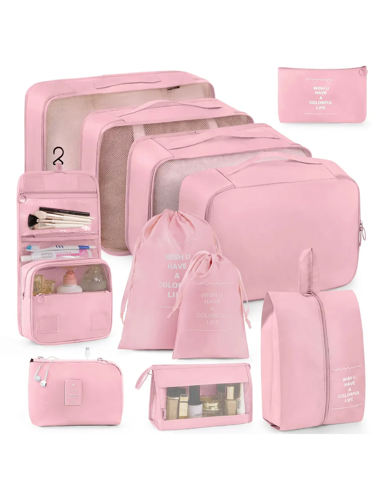 ensemble de sacs de rangement de voyage portables de 11 pièces, organisez facilement vos vêtements, chaussures et sous-vêtements, parfaits pour les voyages quotidiens, les voyages d'affaires, le rangement à domicile, les valises, les sacs de rangement de voyage, les chaussures, les toilettes et les sacs à linge