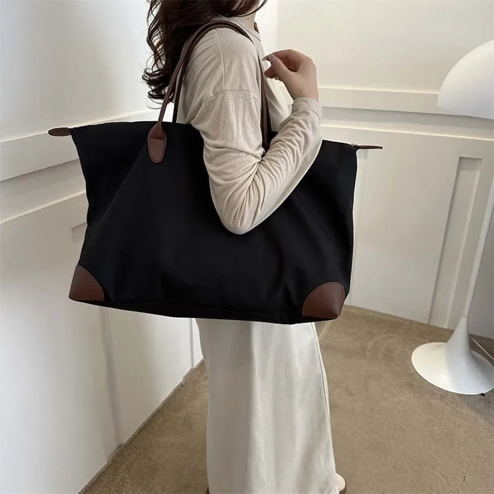sac fourre-tout oxford de couleur unie, imperméable, grande capacité, sac à bandoulière en nylon, sac de shopping, style coréen, sac simple sous le bras, pour l'extérieur
