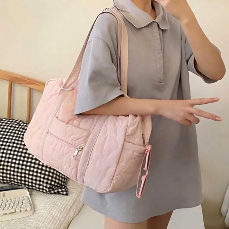 sac de voyage décontracté à porter sous le bras, style coréen, couleur unie, sac fourre-tout pour maman, sacs de rangement de voyage en forme de cœur pour femmes