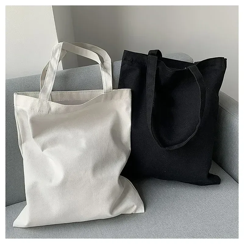 sac à bandoulière de grande capacité en toile noire et blanche, fourre-tout pliable en coton écologique, sac de shopping réutilisable, diy