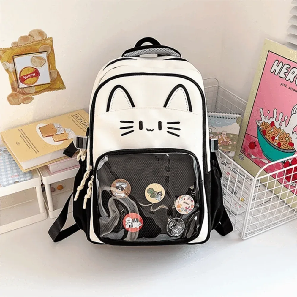 sac à dos transparent ita diy avec double bandoulière, grande capacité, motif chat de dessin animé, idéal pour l'école et les événements cosplay