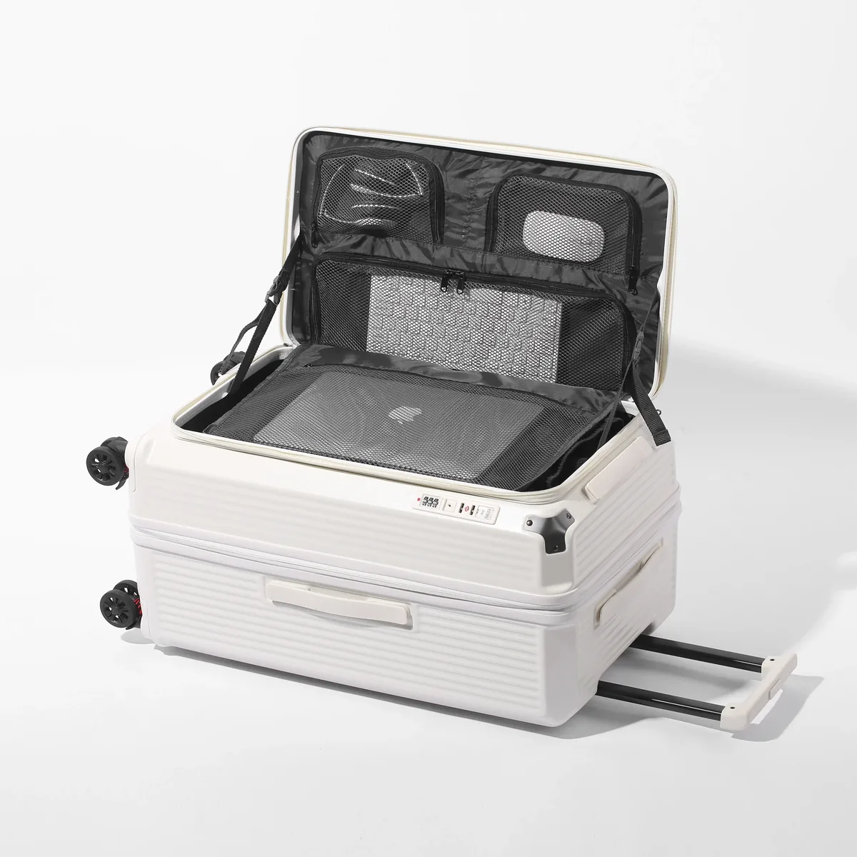 valise pc multifonctionnelle extensible avec serrure tsa, port usb type-c, roues antichoc, ouverture frontale, bagage cabine à roulettes