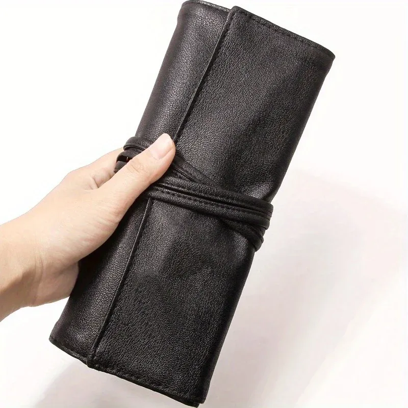 étui pliable en pu noir pour pinceaux de maquillage, 1 pièce, support de rangement, sac à cosmétiques, organisateur utile polyvalent, pochette pliante