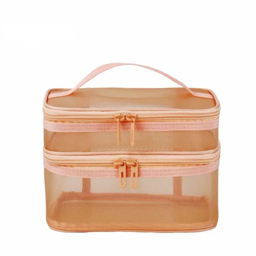 sac de voyage transparent en maille pour cosmétiques, sac de rangement de grande capacité, sac de rangement pour maquillage, sac de toilette à 2/3 couches, sac de toilette pour la gym et la natation