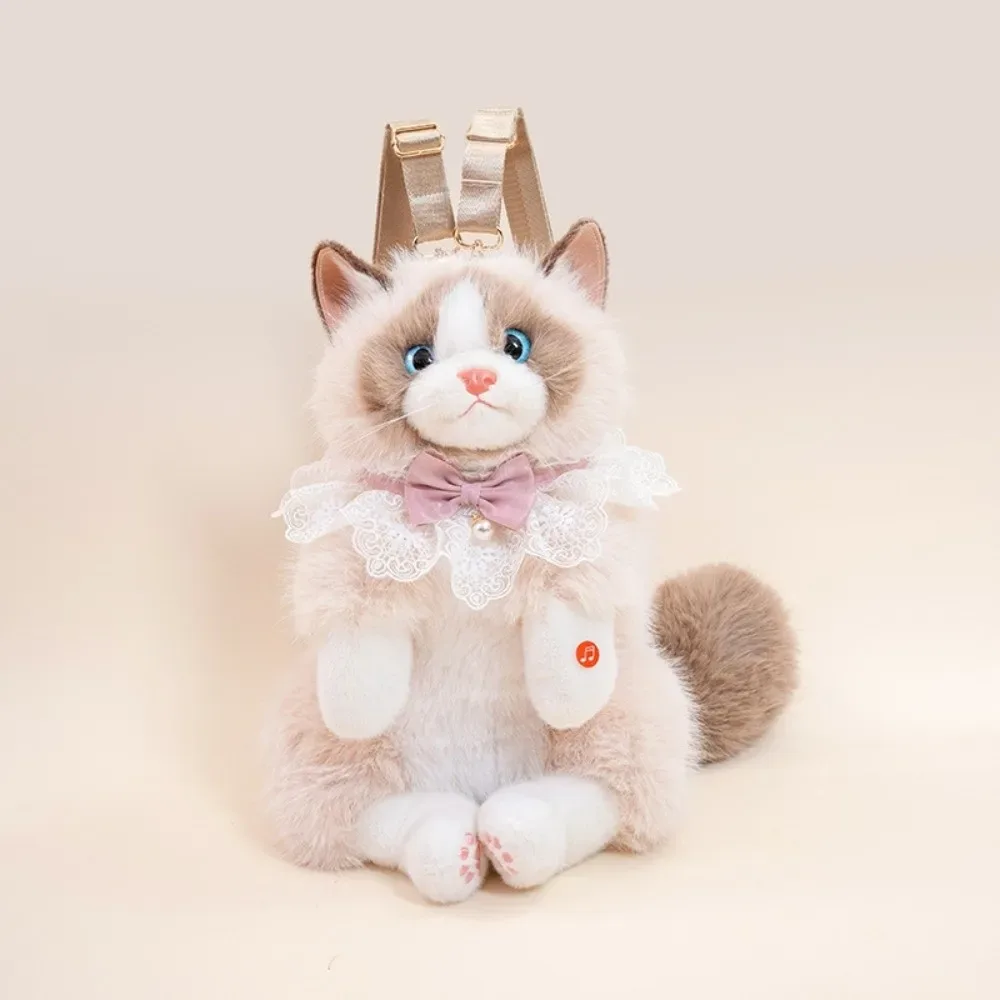 nouveau sac à dos chat réaliste de haute qualité, sac à dos chaton simulé, sac à dos scolaire doux et moelleux, sac à dos de jour mignon style dessin animé