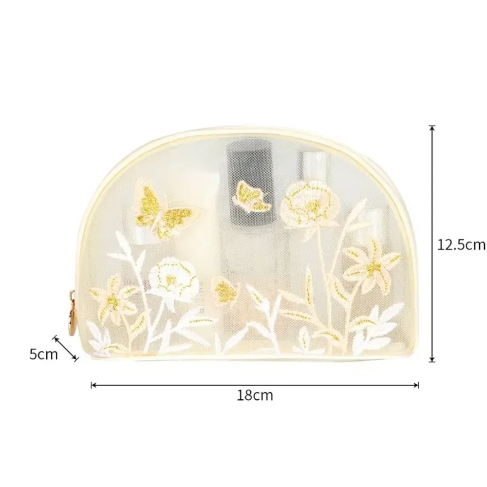 trousse de toilette grande capacité en maille brodé motif papillon, sac de rangement cosmétique, trousse de maquillage, organisateur de rangement