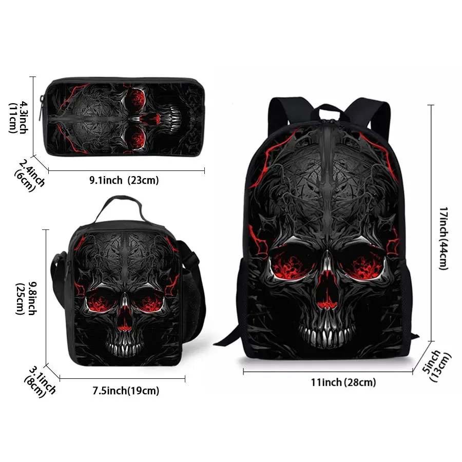 Sacs à dos à motif squelette en trois parties pour garçons et filles, meilleurs cadeaux, sac à dos scolaire plat 2D dessin animé pour enfants