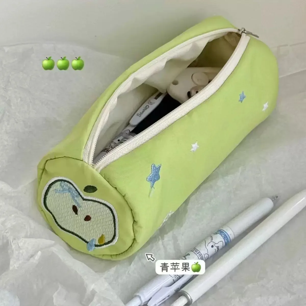 trousse à crayons en rouleau de serviette rose, sac de rangement pour stylos souples kawaii, pochette à cosmétiques, dessin animé, grande capacité, papeterie fournitures scolaires pour étudiants