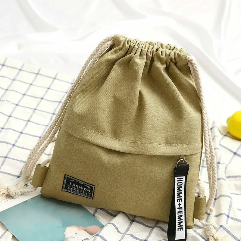 1 pc toile sac d'école double épaule cordon sac à dos cordon poche portable sac à dos décontracté femmes hommes voyage sac à dos