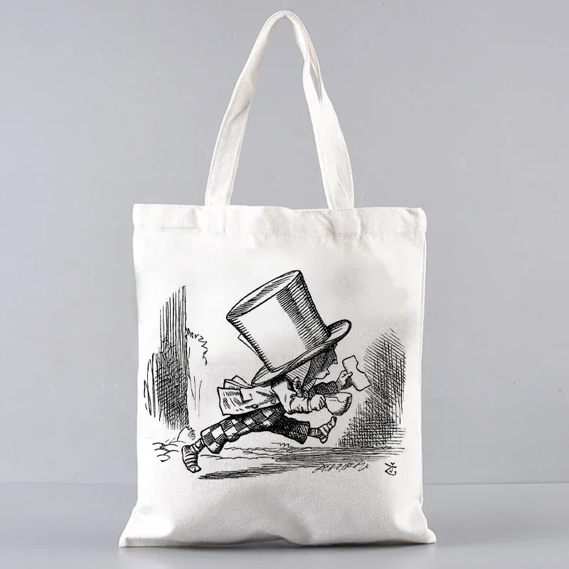 sac fourre-tout en toile alice au pays des merveilles, sac à main à bandoulière pour femmes, sac à livres portable pour étudiants, sac de courses quotidien pour filles