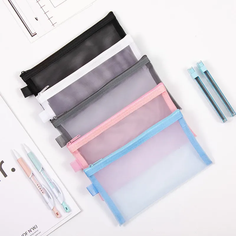 sacs à cosmétiques de voyage en maille transparente simple, sac de rangement cosmétique, étui à crayons à fermeture éclair transparente, poudres de maquillage en nylon, portable, nouveau
