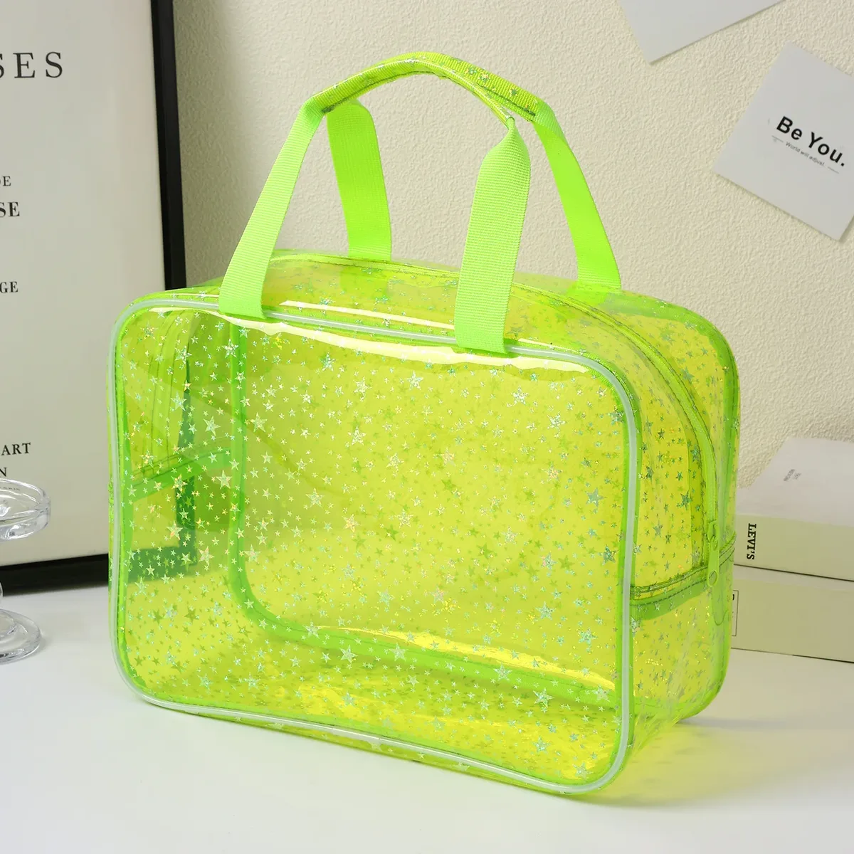 sac fourre-tout de voyage élégant en forme de cube de grande capacité, sac de maquillage imperméable à motif étoile, sac de rangement, trousse de toilette