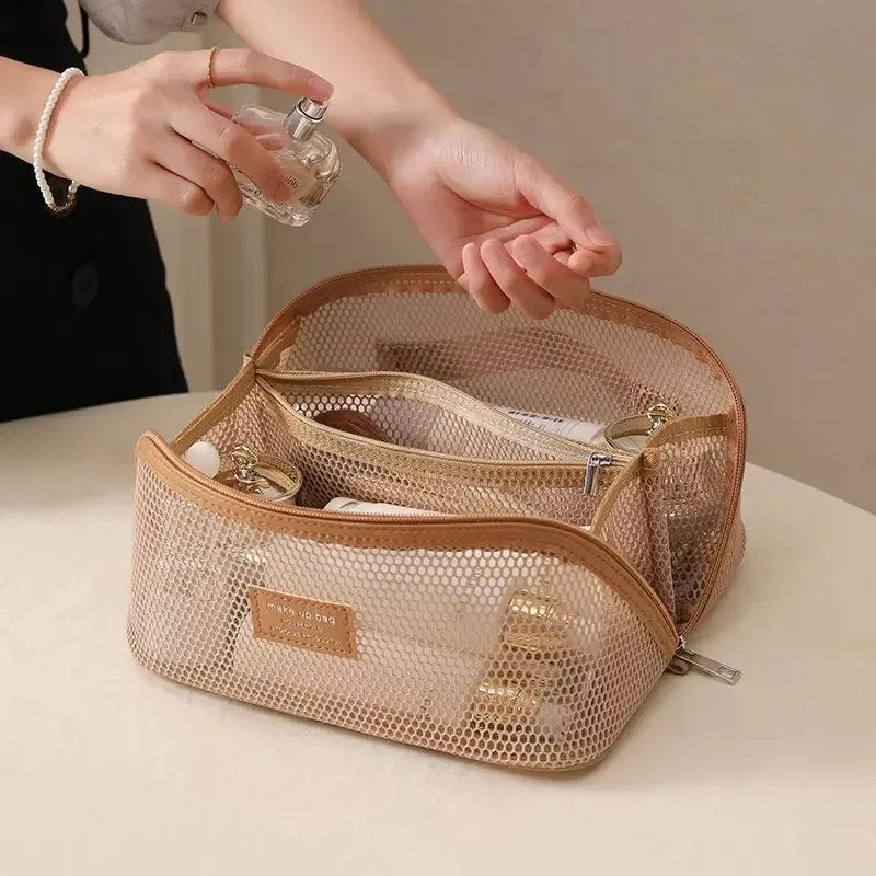 trousse de maquillage, trousse de toilette de voyage, trousse de maquillage en filet de grande capacité, sac portable pour l'organisation et le rangement des cosmétiques