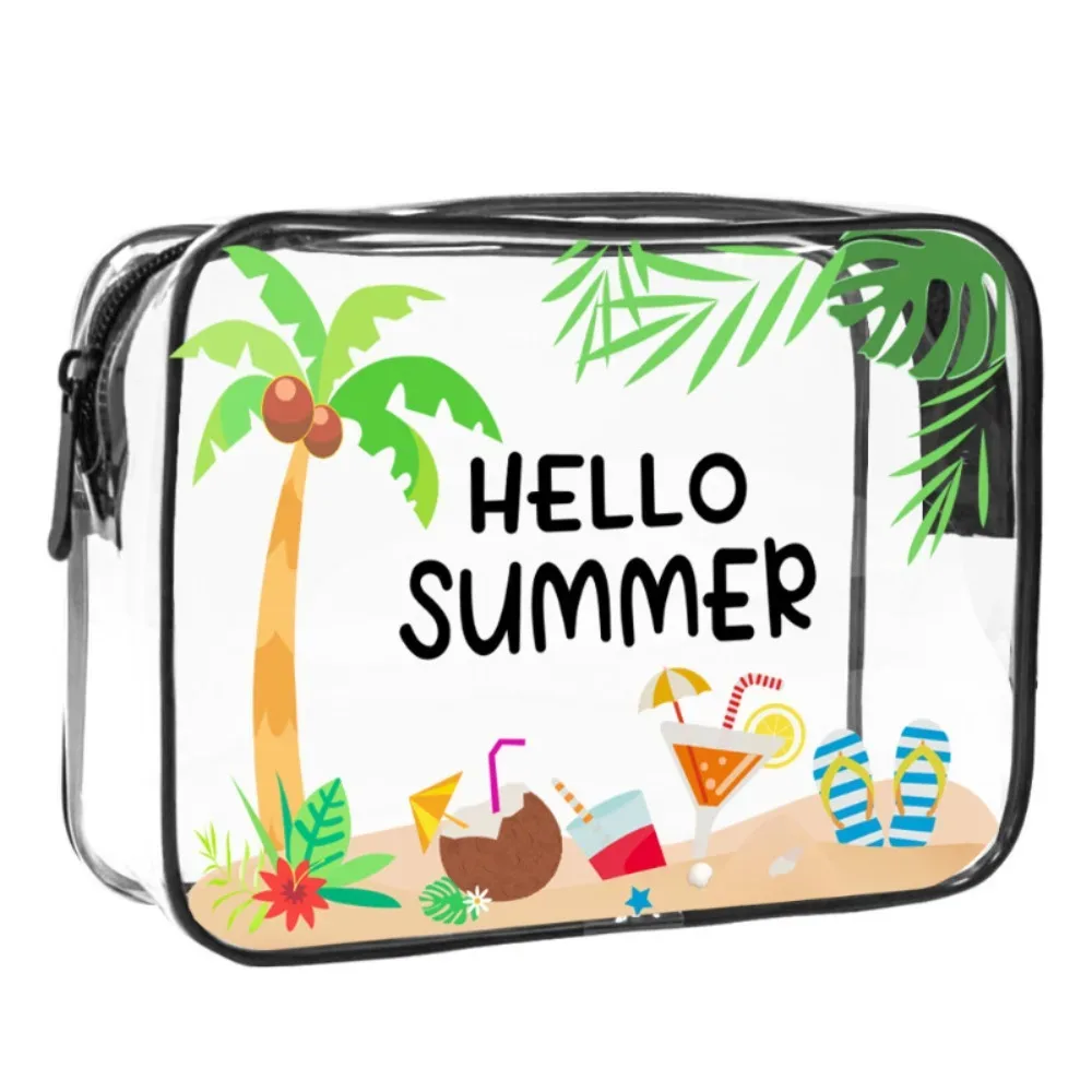 trousse de maquillage tendance de grande capacité, sac de rangement visible sur le thème de la plage, organisateur de voyage léger et portable pour femmes