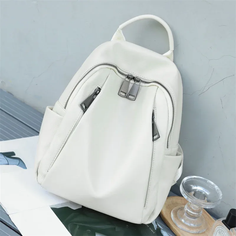sac à dos décontracté en cuir véritable pour femmes et filles, sac à bandoulière d'école à la mode, motif solide, sac de voyage en cuir de vache