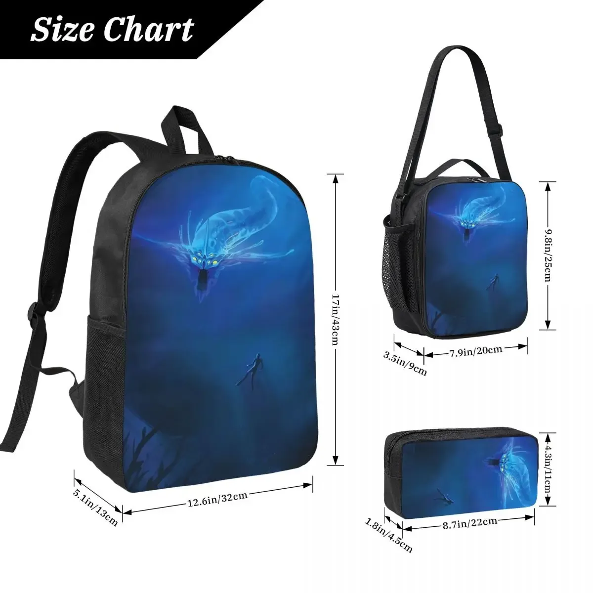 subnautica ghost léviathan sac à dos étudiant bookbag sac d'école ordinateur sacs à bandoulière 3ps sac à déjeuner isolé trousse à crayons