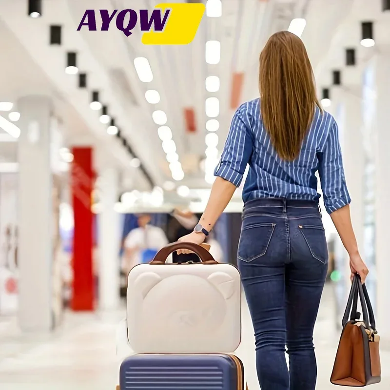 Sac de voyage mini avec boucle tête d'ours de dessin animé, élégant, pour maquillage et cadeaux, valise avec petite valise intégrée, pratique pour les voyages