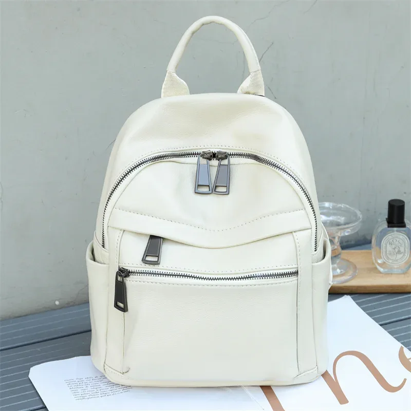 sac à dos en cuir véritable pour femme, doux, quotidien, grand, spacieux, à la mode, en cuir de vache, pour voyage, affaires, collège, sac à bandoulière
