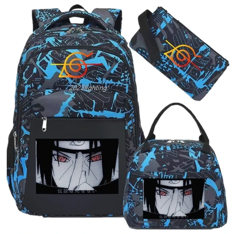 sac à dos uzumaki naruto uchiha sasuke pour hommes, sac à dos de voyage décontracté pour ordinateur portable, 3 pièces, sac à dos oxford, sac d'école pour hommes, mochila
