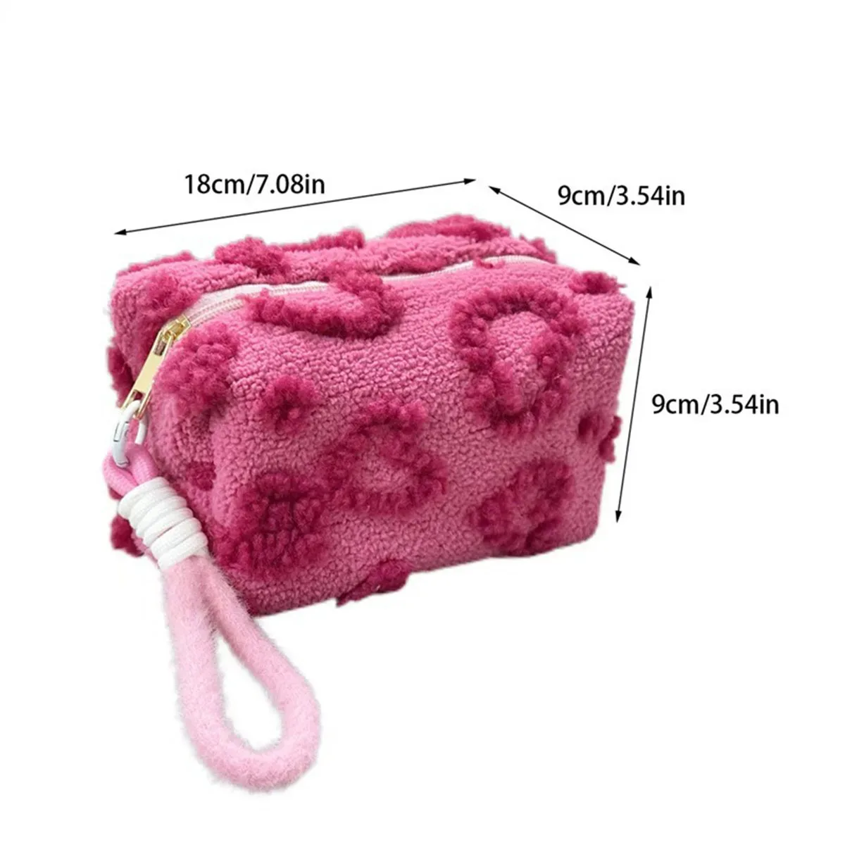 sacs à maquillage en peluche ins avec poignée, sac de rangement cosmétique de voyage doux, organiseur portable imprimé cœur, trousse à crayons, pochette de soirée