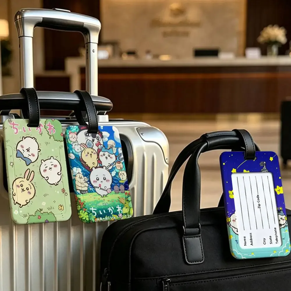 étiquette de bagage anti-perte en pvc durable avec carte d'information, motif dessin animé mignon c-chiikawas, légère, pour identification des bagages
