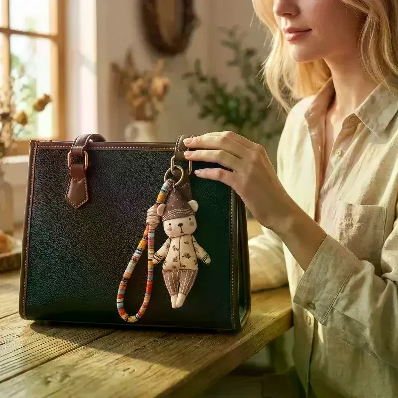 Porte-clés animalier mignon de dessin animé, fait main, tendance, en tissu, pendentif animal décoratif pour sac à dos