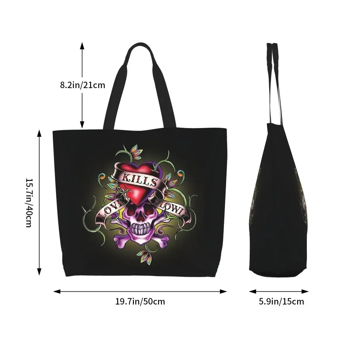 ed hardy love kills slowly shopping tote bag sac à bandoulière en toile grande capacité sac de courses pour femme