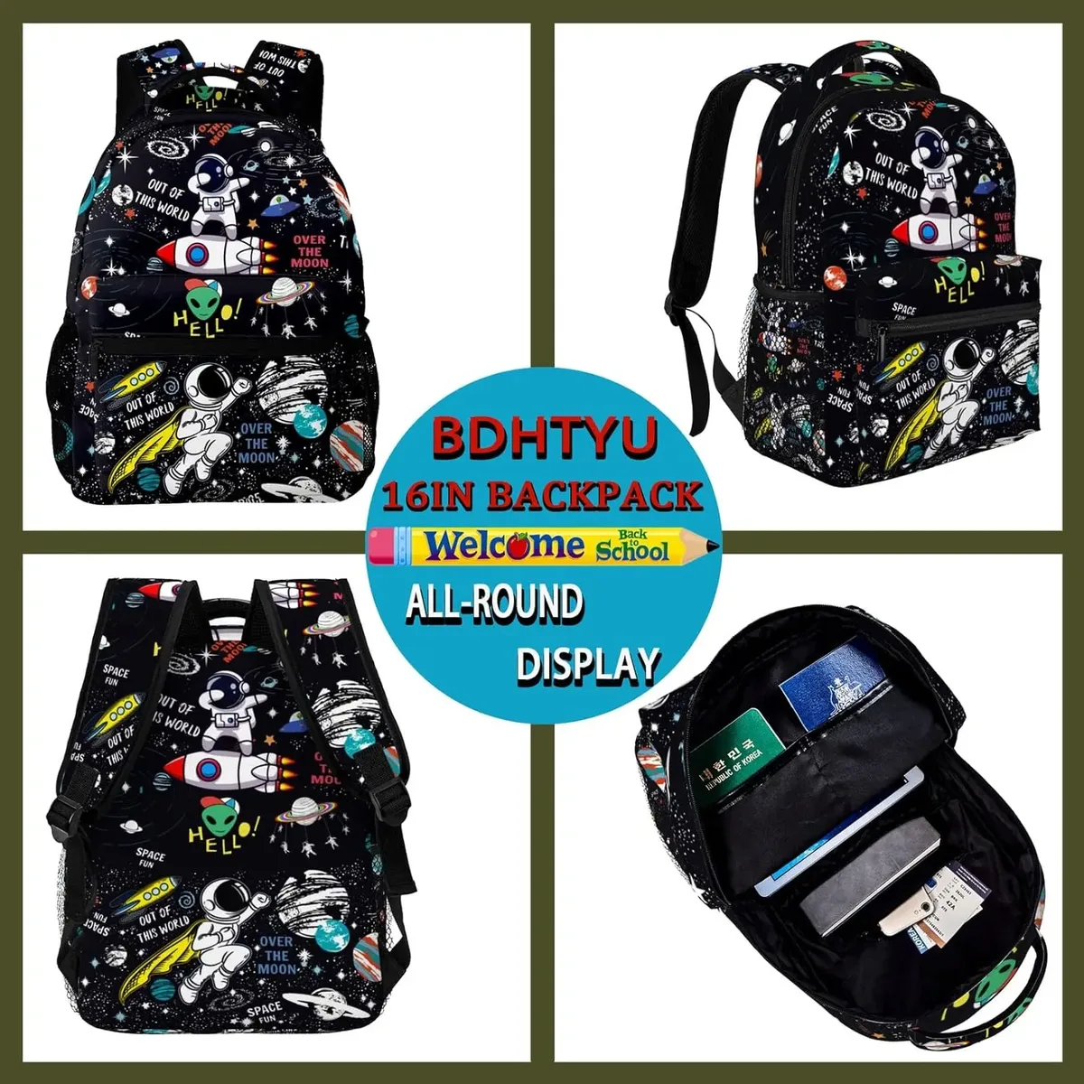 sac à dos d'école fusée d'astronaute spatial pour garçons, enfants filles, sangle réglable, sac à livres d'école de 16 pouces, sac de jour d'extérieur, cadeaux