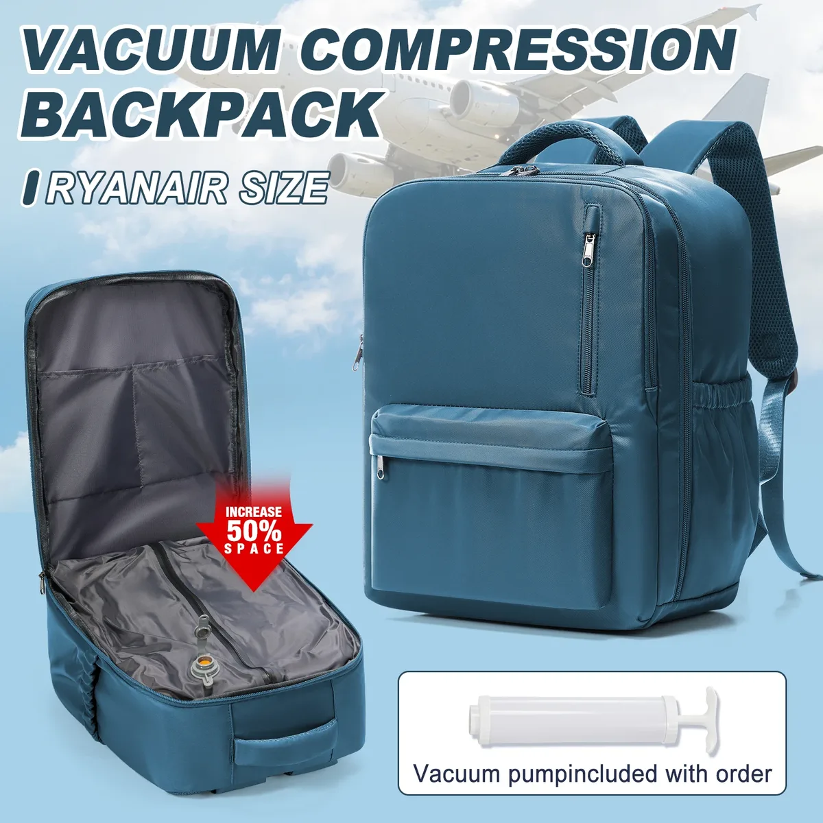 sac à dos de voyage ryanair pour bagages à main 40x30x20, sac à dos sous vide avec pompe, sac à dos de cabine wizzair pour femmes et hommes, sac pour ordinateur portable