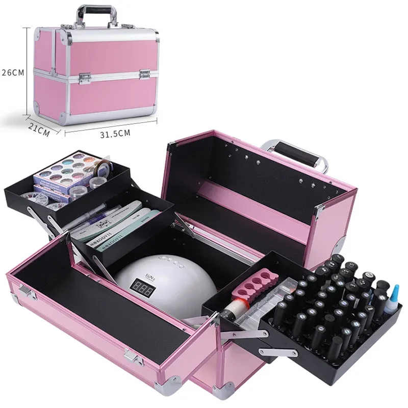 Sac de maquillage extensible verrouillable, outils d'art des ongles en aluminium, boîte à cosmétiques, tiroirs multicouches, vernis à ongles, organisateur de rangement de manucure