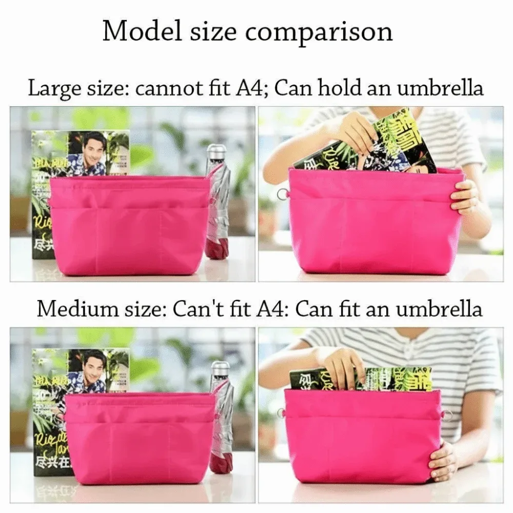 sac de rangement pour cosmétiques avec fermeture éclair, sac à main multifonctionnel à plusieurs poches, sac intérieur de couleur unie
