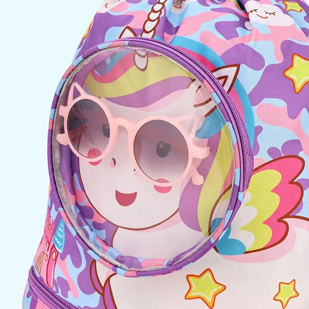 sac de natation de dessin animé étanche pour enfants, support pour vêtements secs pour femmes avec chaussures, stockage de lunettes, poudres, sac à dos de sport de piscine