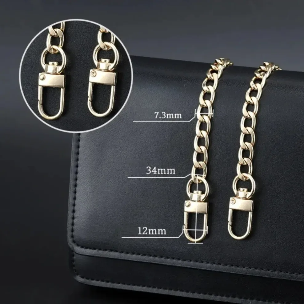 chaîne de sac à main en cuir de haute qualité 40/60/90/100/120 cm avec double fermoir à clip, poignée de remplacement pour sac à bandoulière, réparation diy