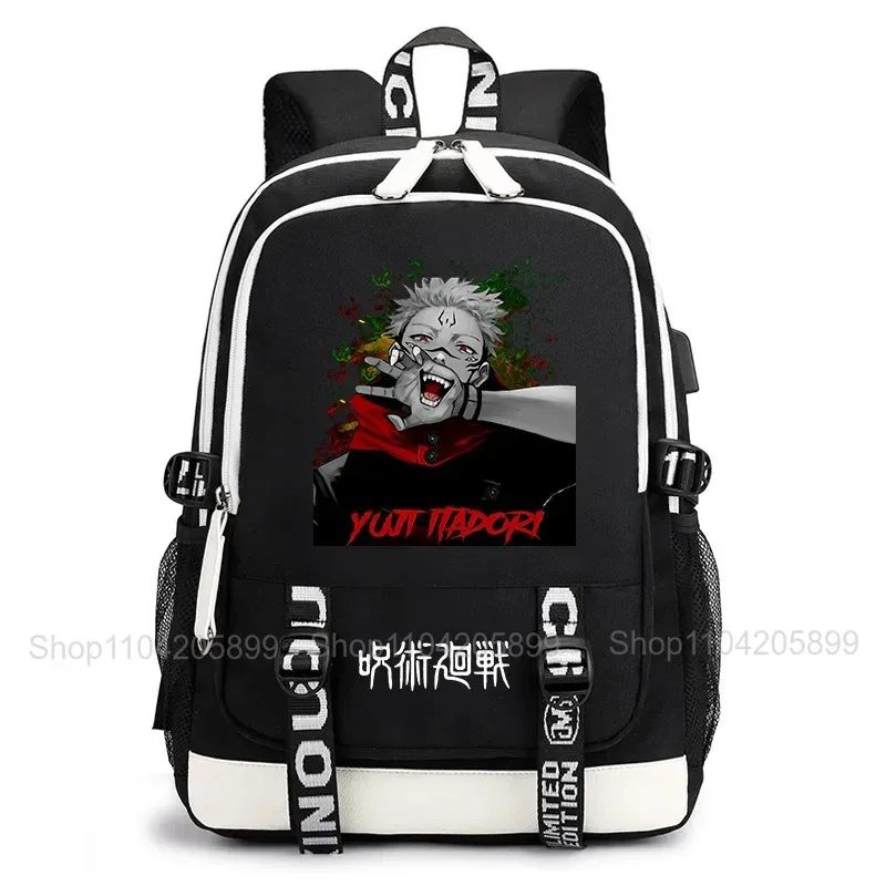 sac à dos jujutsu kaisen, anime satoru gojo itadori yuji, sac d'école pour étudiants, grande capacité, port de chargement usb, sac à dos de voyage