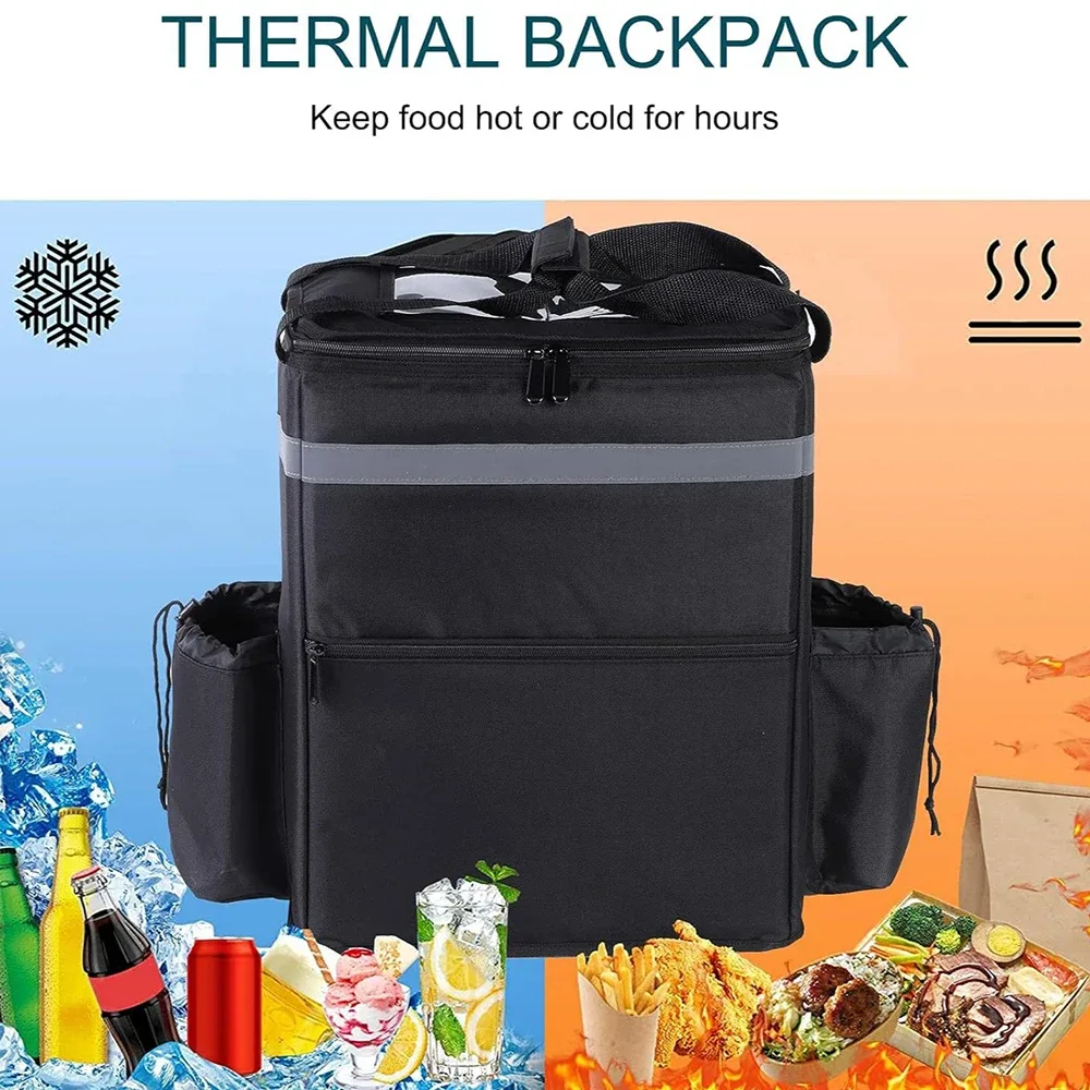 sac à dos de livraison isolé-sac de livraison de nourriture thermique pour les pilotes, sac à dos d'extérieur et d'épicerie de grande capacité 30l