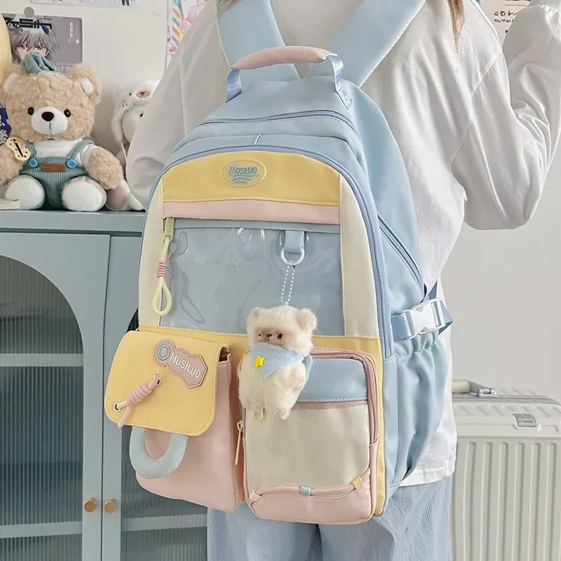 sac à dos scolaire grande capacité en nylon, imperméable et résistant à l'usure, pour filles du collège, léger et élégant