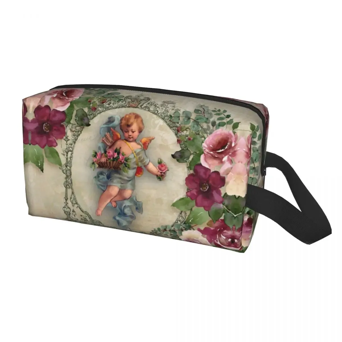 sac à cosmétiques de voyage personnalisé pour femmes, rose vintage, ange victorien, trousse de toilette de maquillage, trousse de rangement de beauté