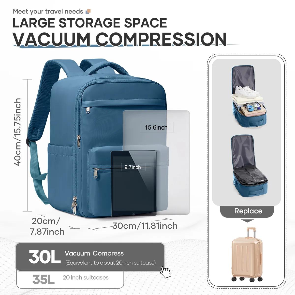 nouveau sac à dos à compression sous vide avion ryanair 40x30x20 sac de voyage en avion sac de cabine wizzair bagage à main sacs pour ordinateur portable
