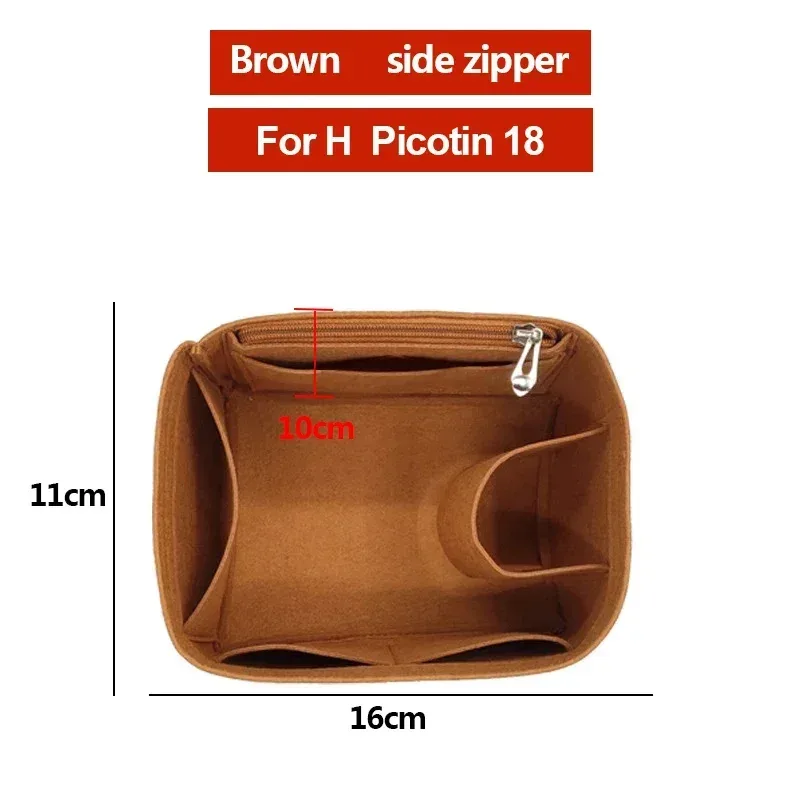 organisateur insérer sac de rangement intérieur feutre sac à main shaper stockage cosmétique insérer sac à main avec fermeture éclair adapté pour h picotin 18 22