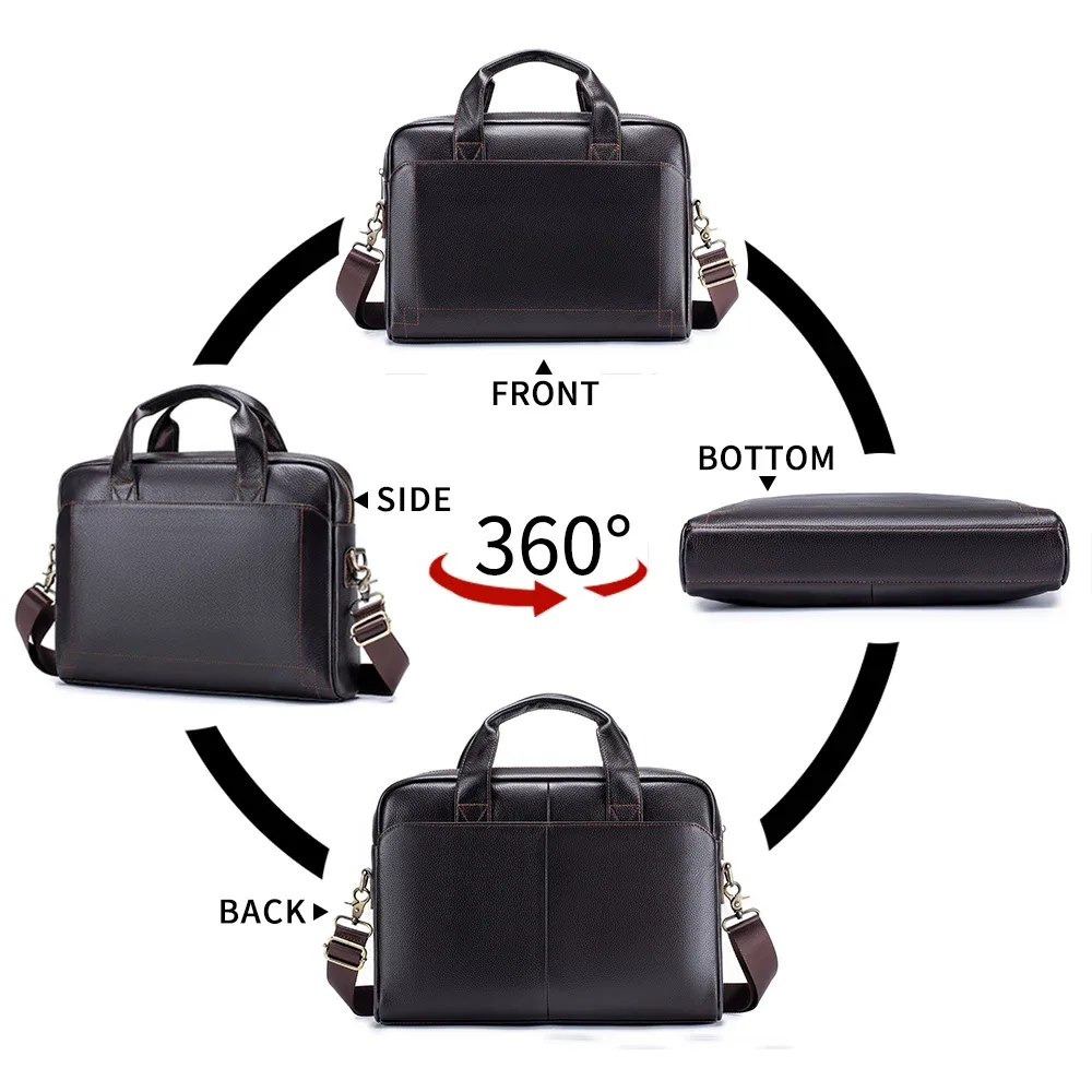 sac à main en cuir pour hommes, porte-documents en peau de vache avec couche supérieure, sac pour ordinateur portable en cuir, sac de bureau croisé diagonale
