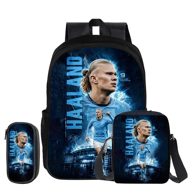 haaland – ensemble de 3 sacs à dos, sac à bandoulière, sacs à crayons, sac à livres, sac à dos de star du football, mochila, cartable de sport, cadeau pour enfants